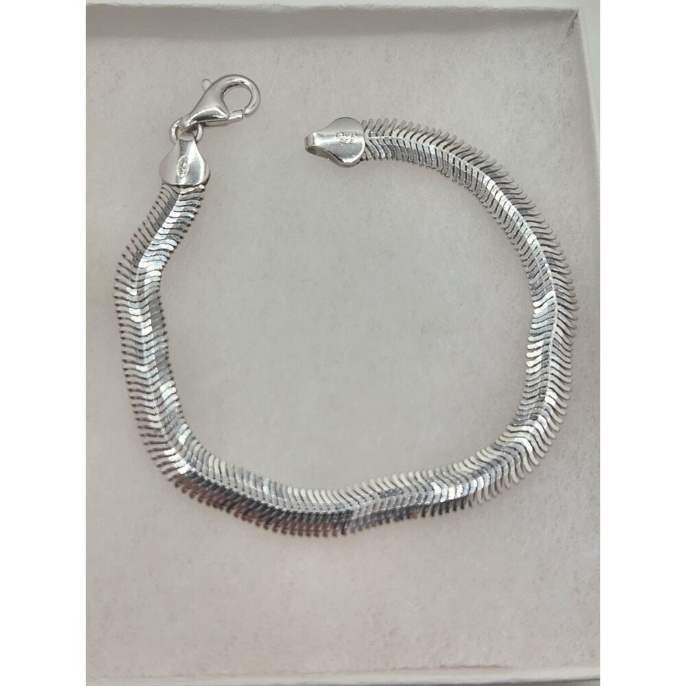 Sterling Silver Herringbone Snake Chain Bracelet 925 Italy - 7.5"
